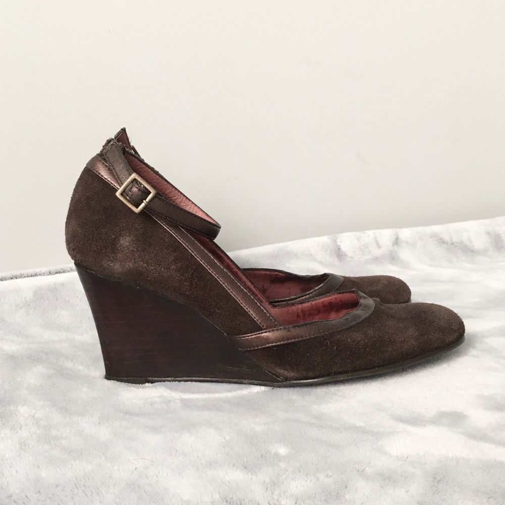 Brown suede wedges